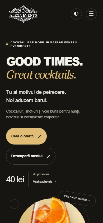 Site Alexa Events, pagina principală pe mobil