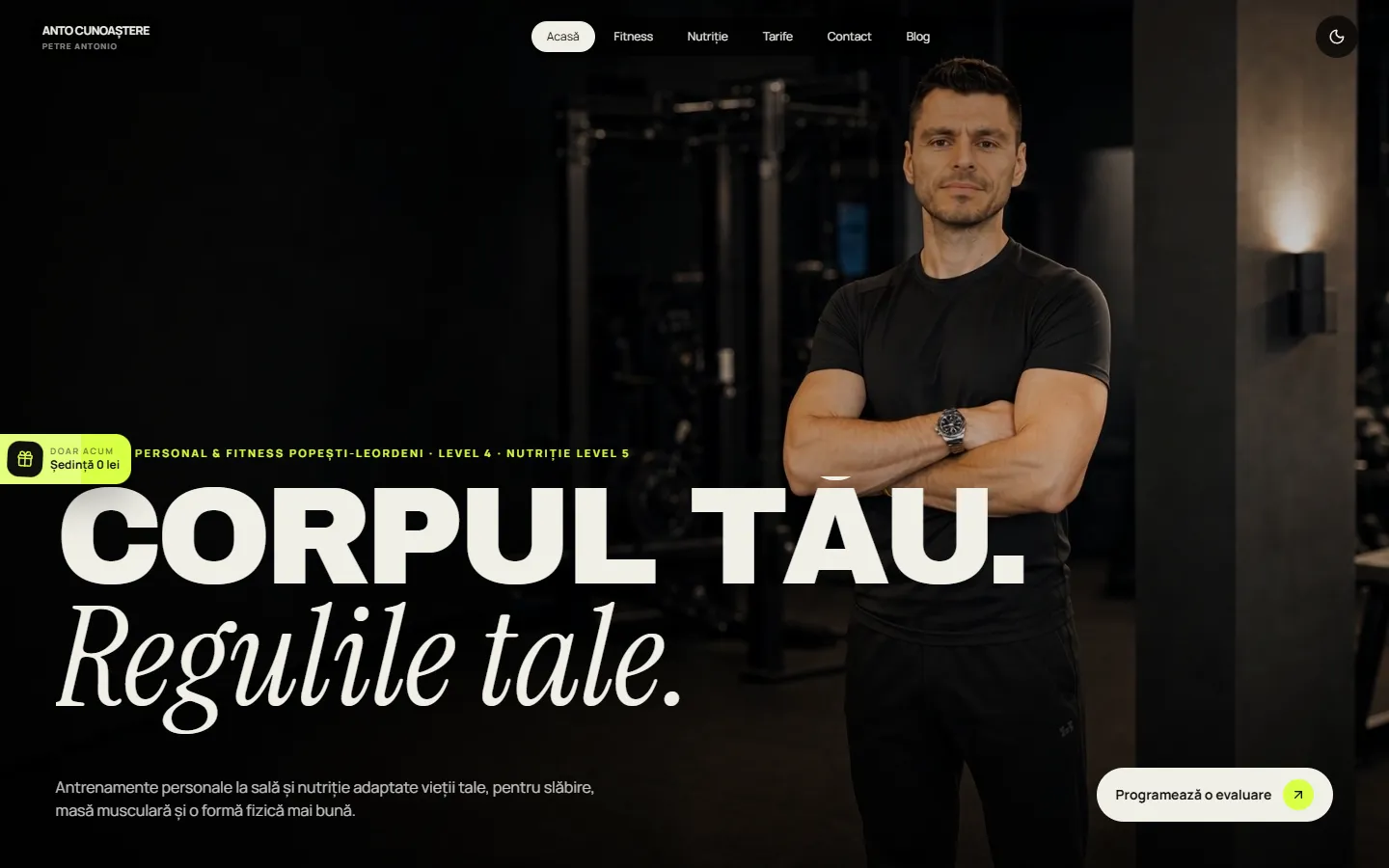 Site Antonio PT, pagina principală pe desktop