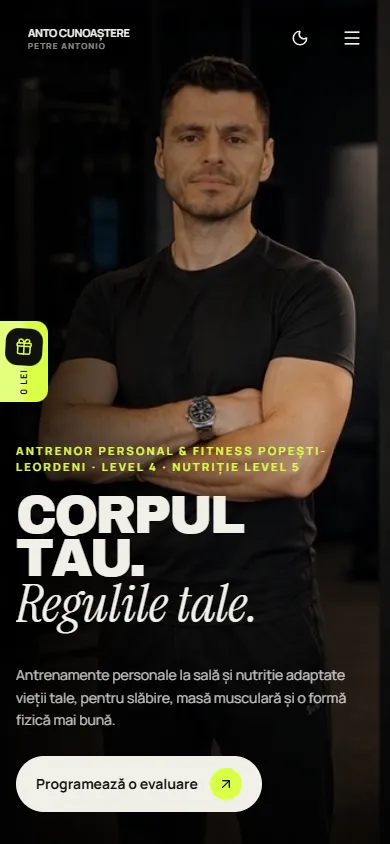 Site Antonio PT, pagina principală pe mobil
